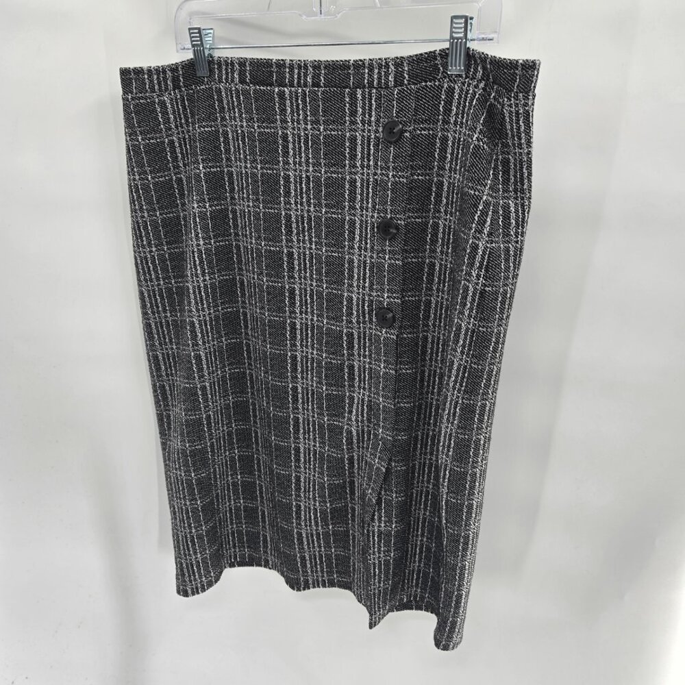 Banana Republic Factory Black White Back Zipper Front Slit Midi Skirt Size 14